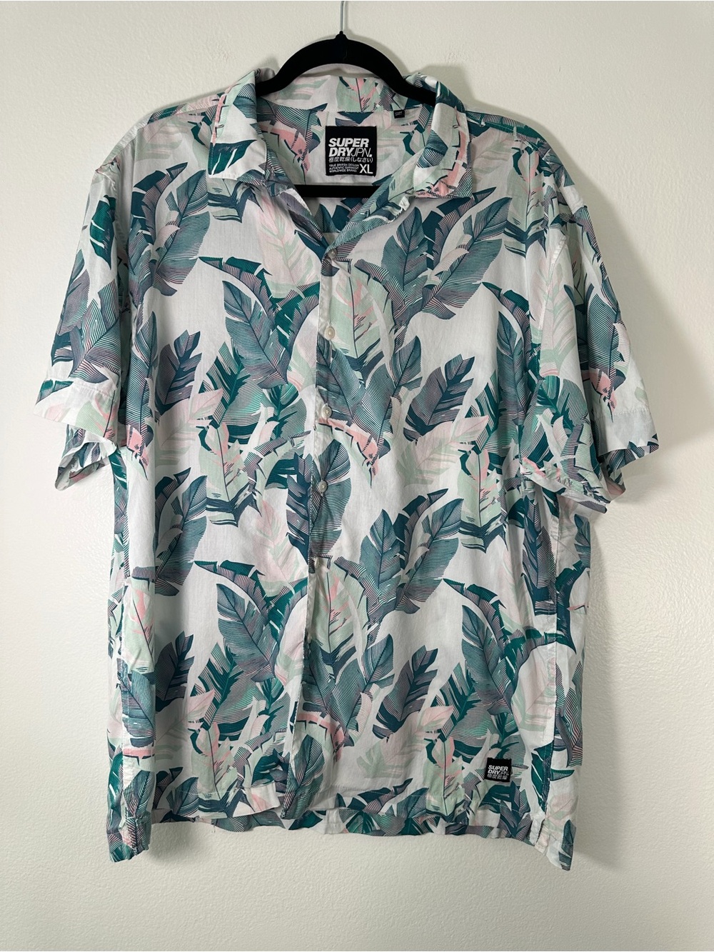 Superdry Men's Button-Up Tropical Print Shirt - White, Teal, Pink